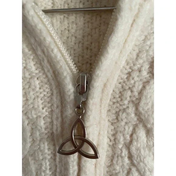 Aran Crafts Chunky Fisherman Cable Knit Merino Wool Zip Up Cardigan Sweater M - Picture 3 of 6